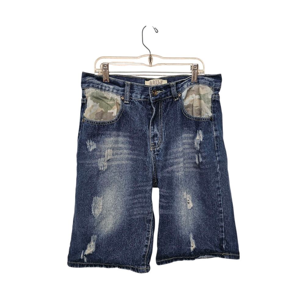 VTG Jean Shorts Boys 16 Distressed Camo Jorts Y2K 30" Waist Skater Streetwear
